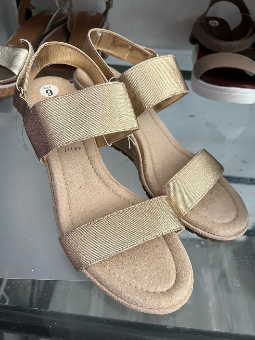 Anne Klein Metallic Gold Espadrille Wedge Sandals